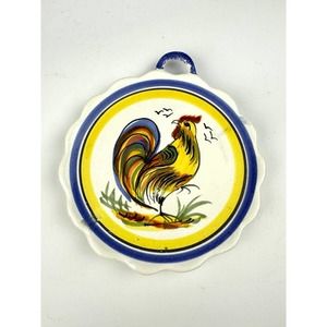 Vintage Henriot Quimper Small Ceramic Plate With Handle Rooster France